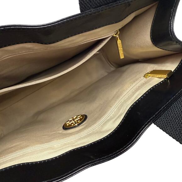 Tory Burch Patent Nylon Tote Bag Big Logo Black - Picture 12 of 16